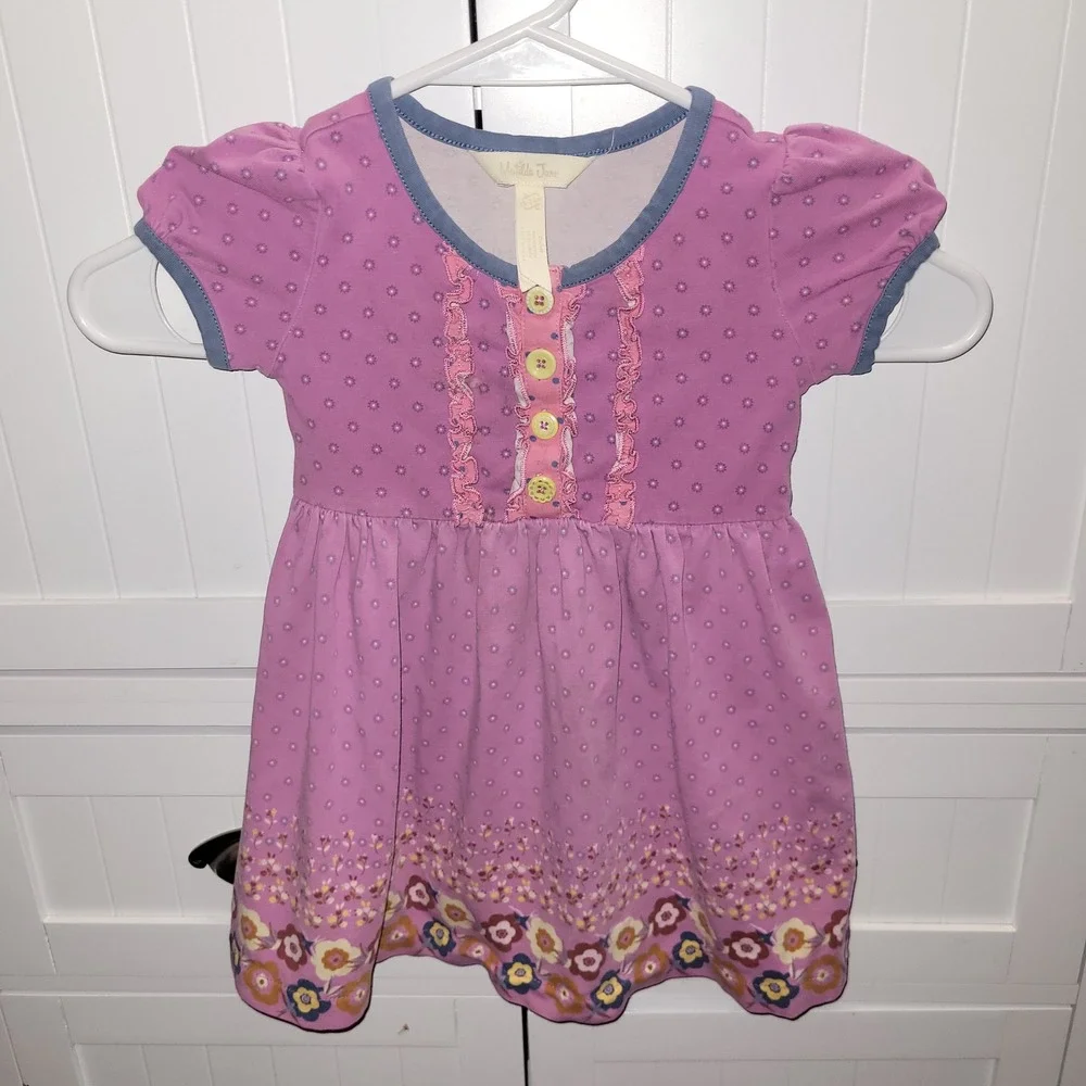 Matilda Jane Girls Purple Floral Ruffle Button Knit Dress 18-24 Months‎ spring